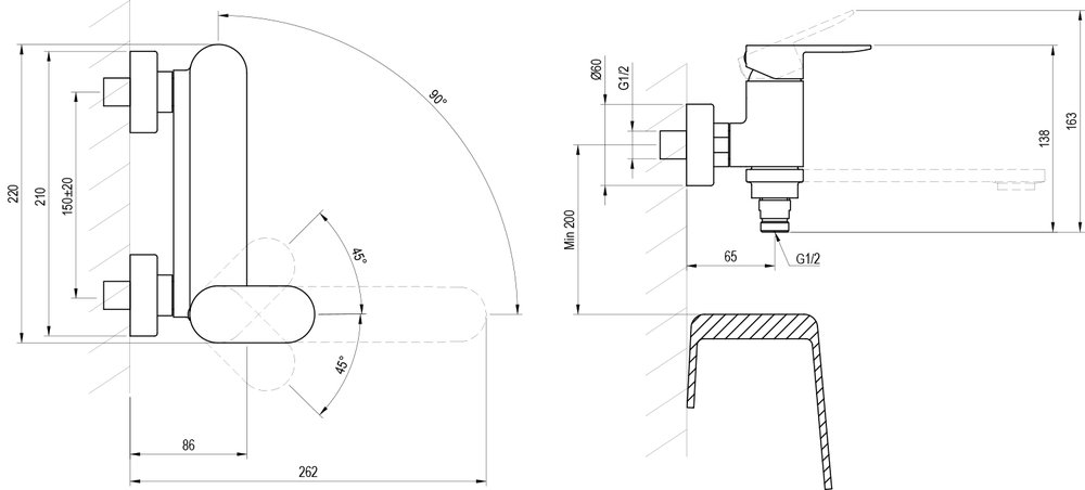 Armatur zur Wandmontage für Badewannen Chrome II CR II 022.00