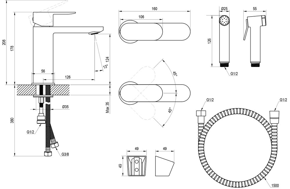 Einhand- Waschtischbatterie mit Funktionsbrause Chrome II ohne Ablaufgarnitur